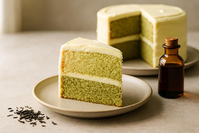 Slice of vanilla matcha butter cake