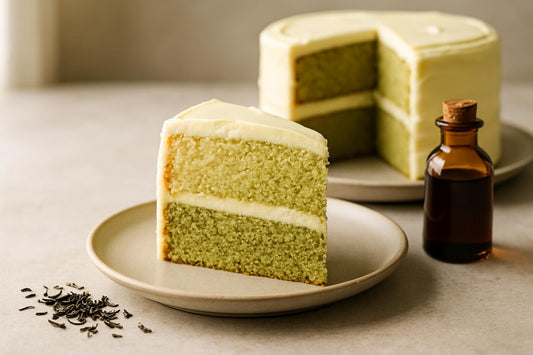 Slice of vanilla matcha butter cake