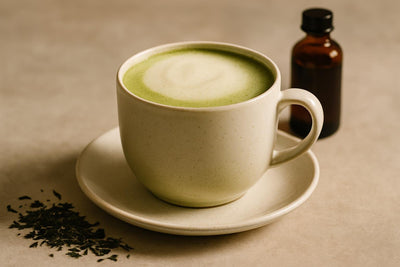 Vanilla Matcha Latte in a ceramic mug