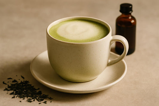 Vanilla Matcha Latte in a ceramic mug