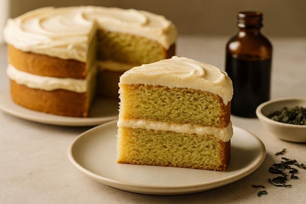 Slice of vanilla matcha maple cake