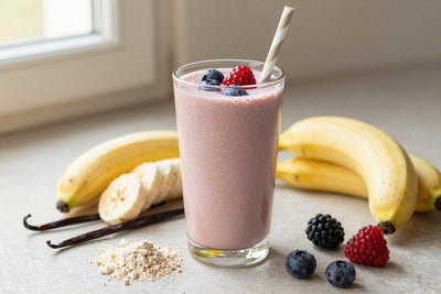 Vanilla Mixed Berry Protein Smoothie in a glass