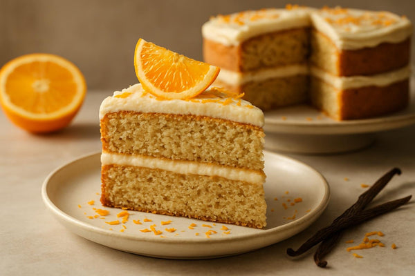 Slice of vanilla orange cinnamon cake