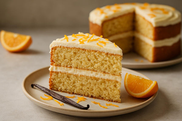 Slice of vanilla orange ginger cake