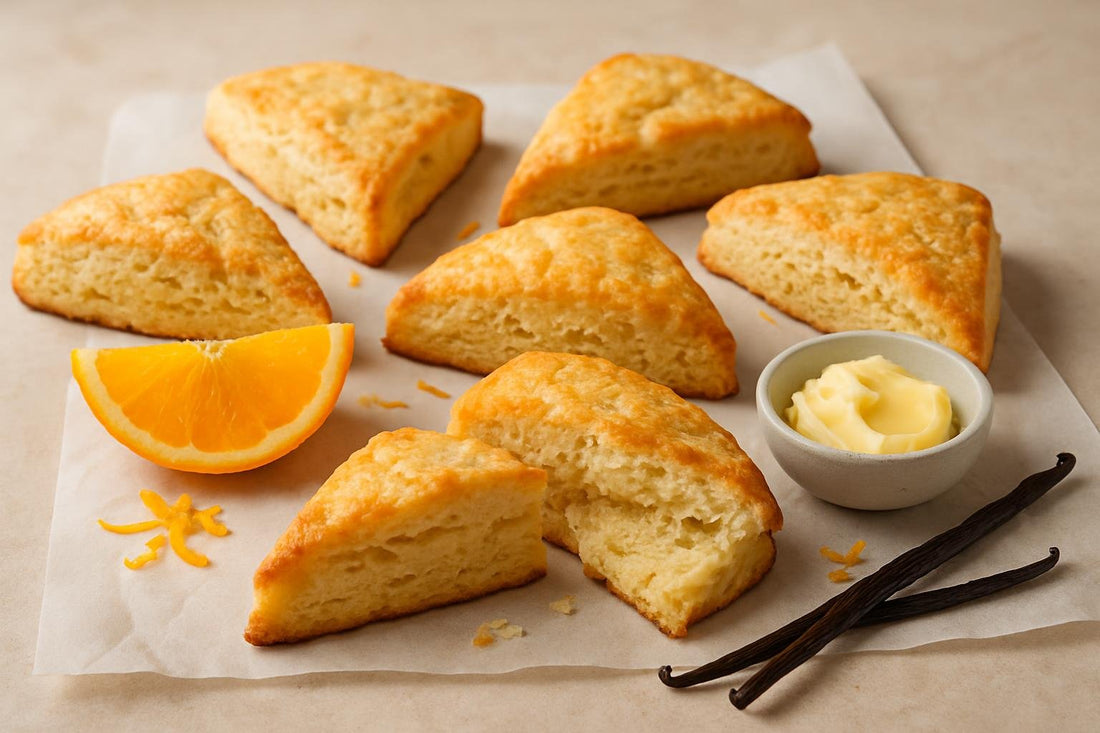 Vanilla Orange Scones on parchment