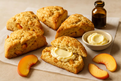 Vanilla Peach Brown Sugar Scones on parchment