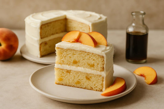 Slice of vanilla peach butter cake