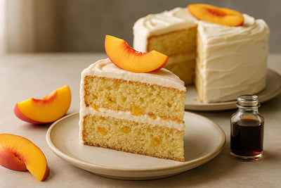 Slice of vanilla peach cardamom cake