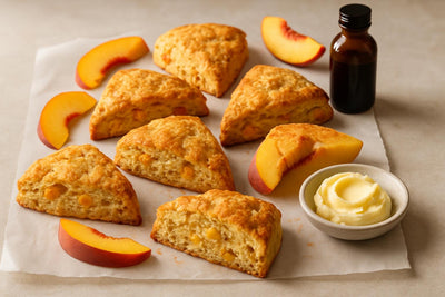 Vanilla Peach Cardamom Scones on parchment