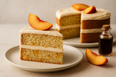 Slice of vanilla peach cinnamon cake