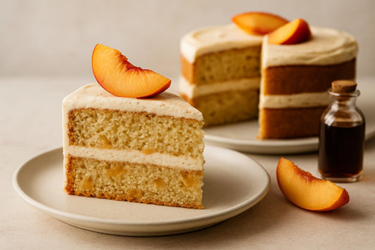 Slice of vanilla peach cinnamon cake