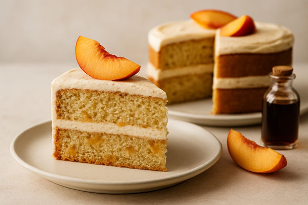 Slice of vanilla peach cinnamon cake