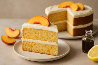 Slice of vanilla peach lemon cake