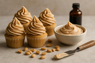 Cupcakes piped with vanilla peanut butter cinnamon buttercream
