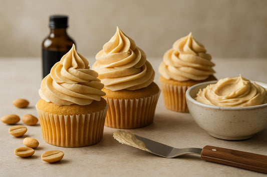 Cupcakes piped with vanilla peanut butter frosting