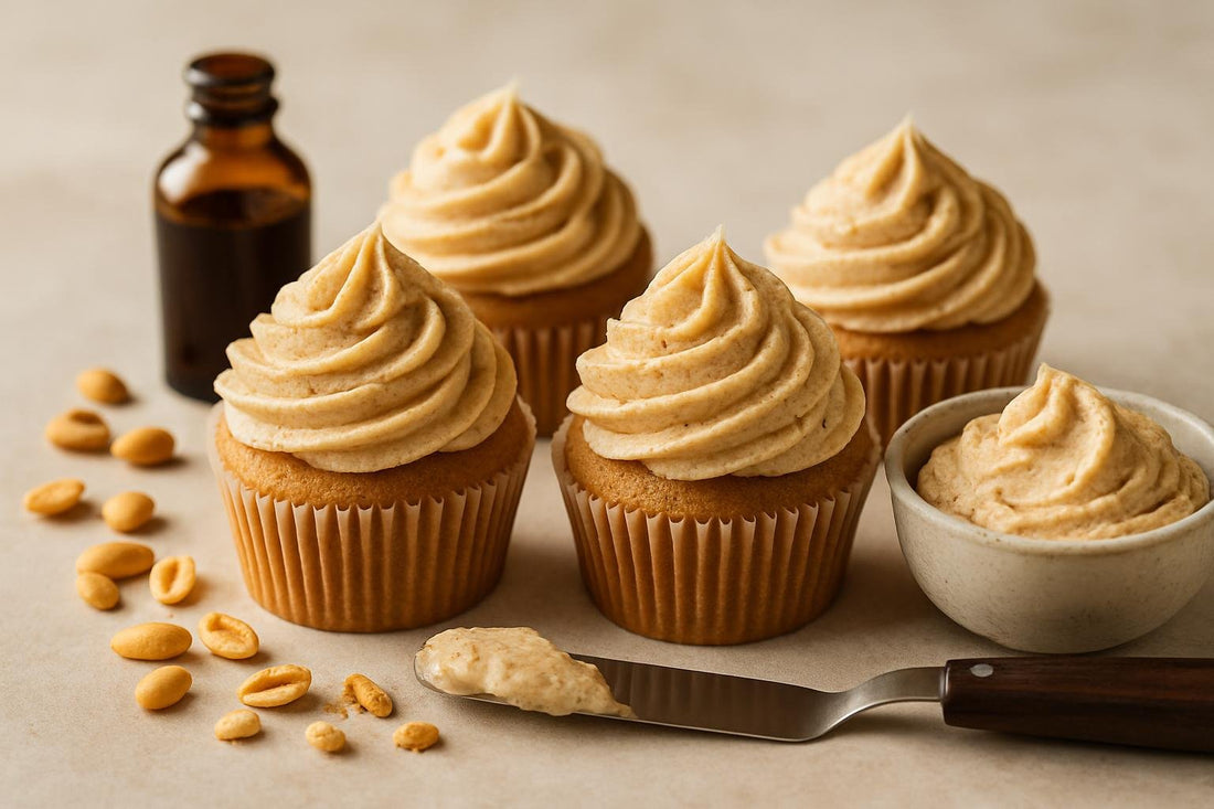 Cupcakes piped with vanilla peanut butter ginger buttercream