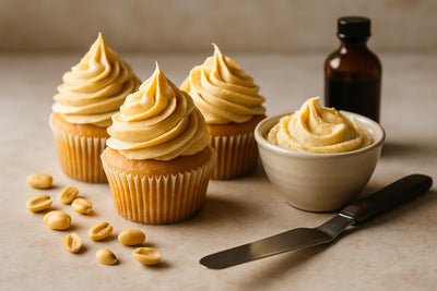Cupcakes piped with vanilla peanut butter lemon buttercream