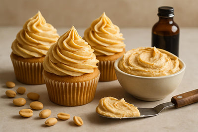 Cupcakes piped with vanilla peanut butter orange buttercream