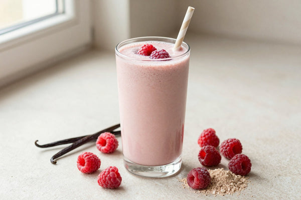 Vanilla Raspberry Protein Smoothie in a glass