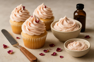 Cupcakes piped with vanilla rose buttercream