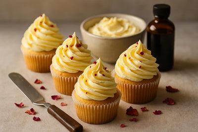 Cupcakes piped with vanilla rose lemon buttercream