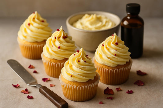 Cupcakes piped with vanilla rose lemon buttercream