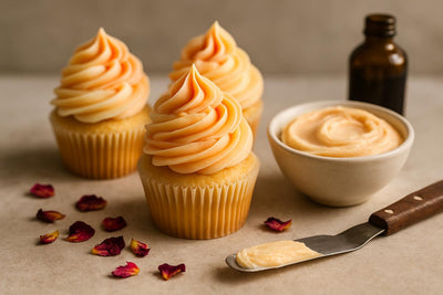 Cupcakes piped with vanilla rose orange buttercream