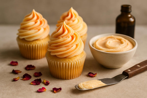 Cupcakes piped with vanilla rose orange buttercream