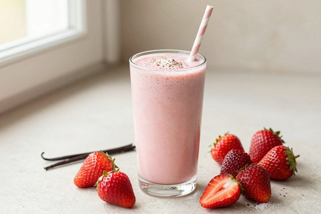 Vanilla Strawberry Protein Smoothie in a glass
