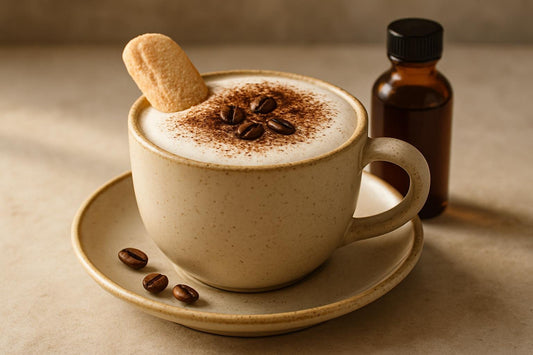 Vanilla Tiramisu Latte in a ceramic mug