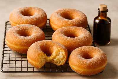 Vanilla Yeast Doughnuts on a cooling rack