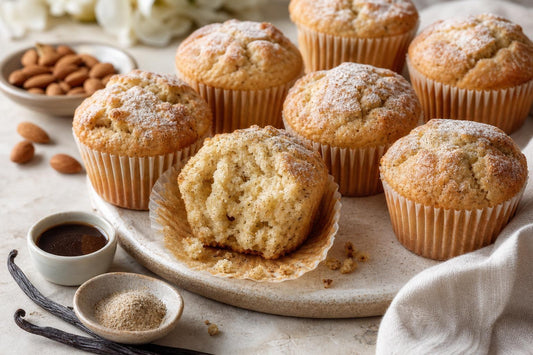 Vegan almond vanilla muffins made with Tahitian vanilla
