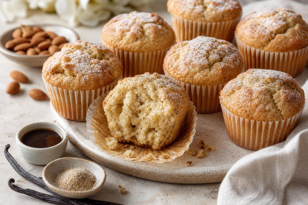 Vegan almond vanilla muffins made with Tahitian vanilla