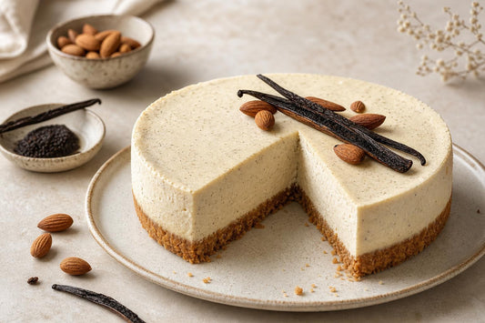 Vegan almond vanilla cheesecake