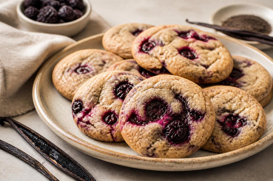 Vegan berry vanilla cookies made with Madagascar vanilla