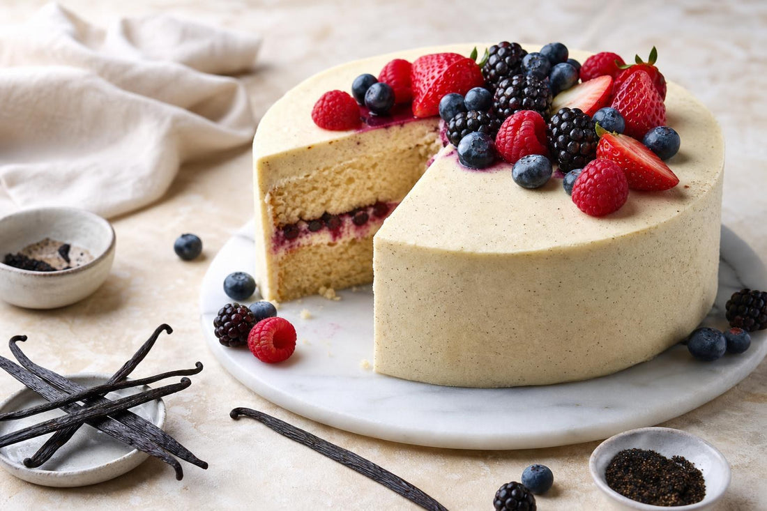Vegan berry vanilla layer cake