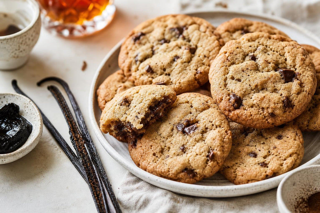 Vegan bourbon vanilla cookies made with Ugandan vanilla