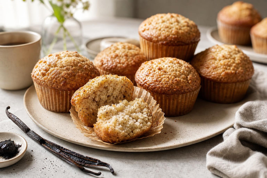 Vegan brown butter vanilla muffins made with Mexican vanilla