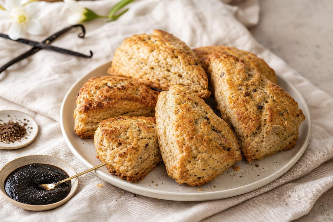 Vegan brown butter vanilla scones made with Mexican vanilla