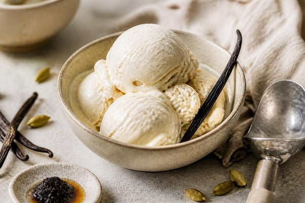 Vegan cardamom vanilla ice cream made with Indonesian vanilla