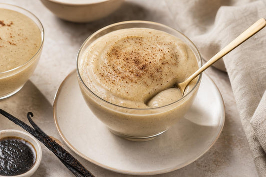 Vegan cardamom vanilla pudding made with Ugandan vanilla