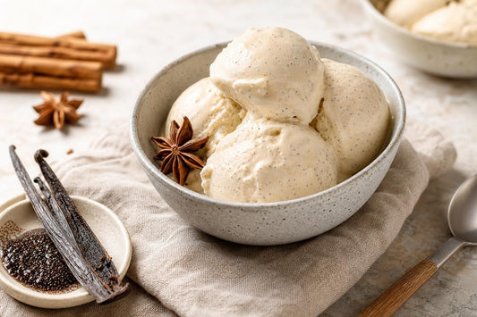 Vegan chai vanilla ice cream made with Indonesian vanilla