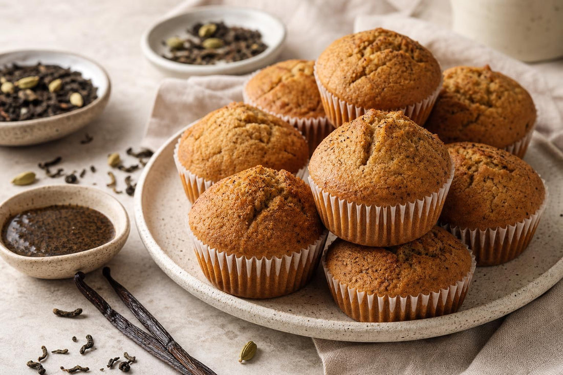 Vegan chai vanilla muffins made with Tahitian vanilla