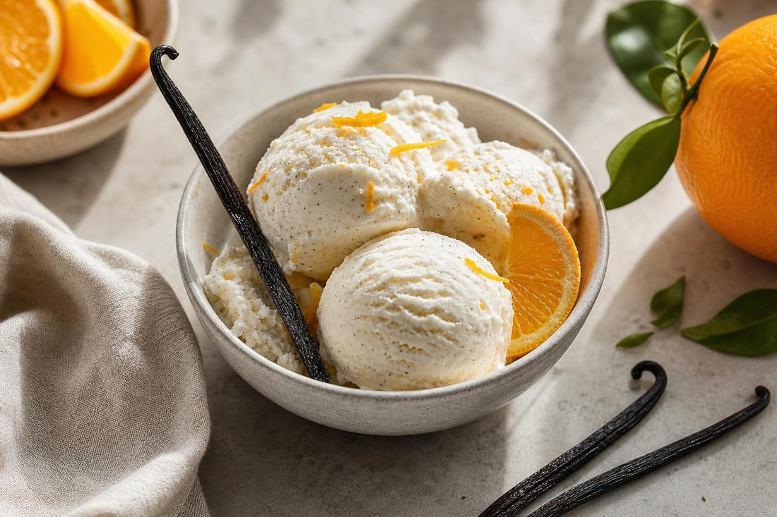 Vegan citrus vanilla ice cream made with Madagascar vanilla