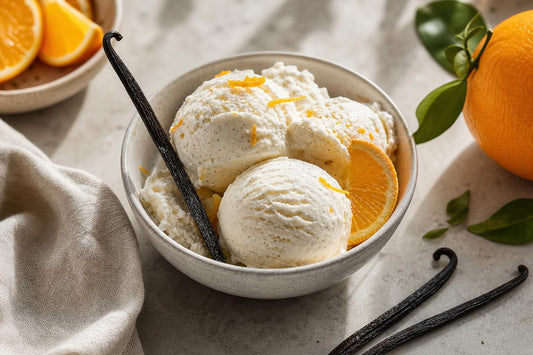 Vegan citrus vanilla ice cream made with Madagascar vanilla