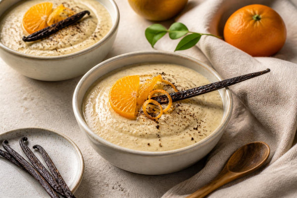 Vegan citrus vanilla pudding made with Mexican vanilla