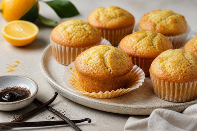 Vegan citrus vanilla muffins made with Tahitian vanilla