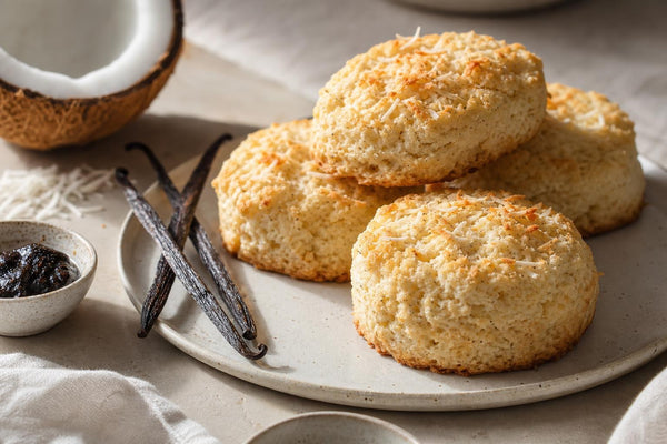 Vegan coconut vanilla scones made with Tahitian vanilla