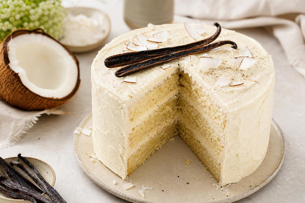 Vegan coconut vanilla layer cake
