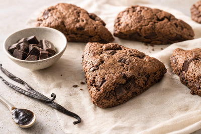 Vegan dark chocolate vanilla scones made with Mexican vanilla